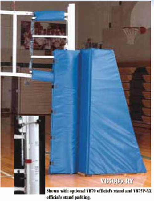 VB-5100 Steel Multi-Sport Volleyball System - Shown with optional VB72 official's stand and VB77P official's stand padding.